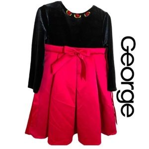 GEORGE Holiday/Special Occasion Dress Button/Tie Back Rosettes-Neck Size 4T